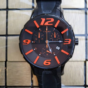 NOA 1675 Cool 3D Mens Luxury Watch Black with elevated neon Orange